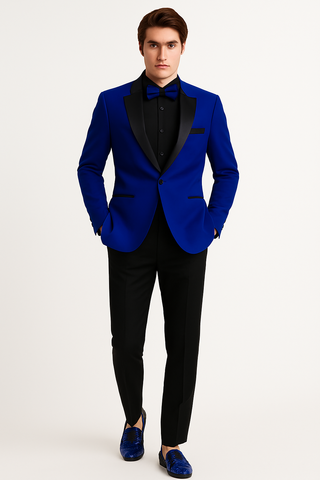 Mens Velvet Shawl Tuxedo Dinner Jacket in Royal Blue